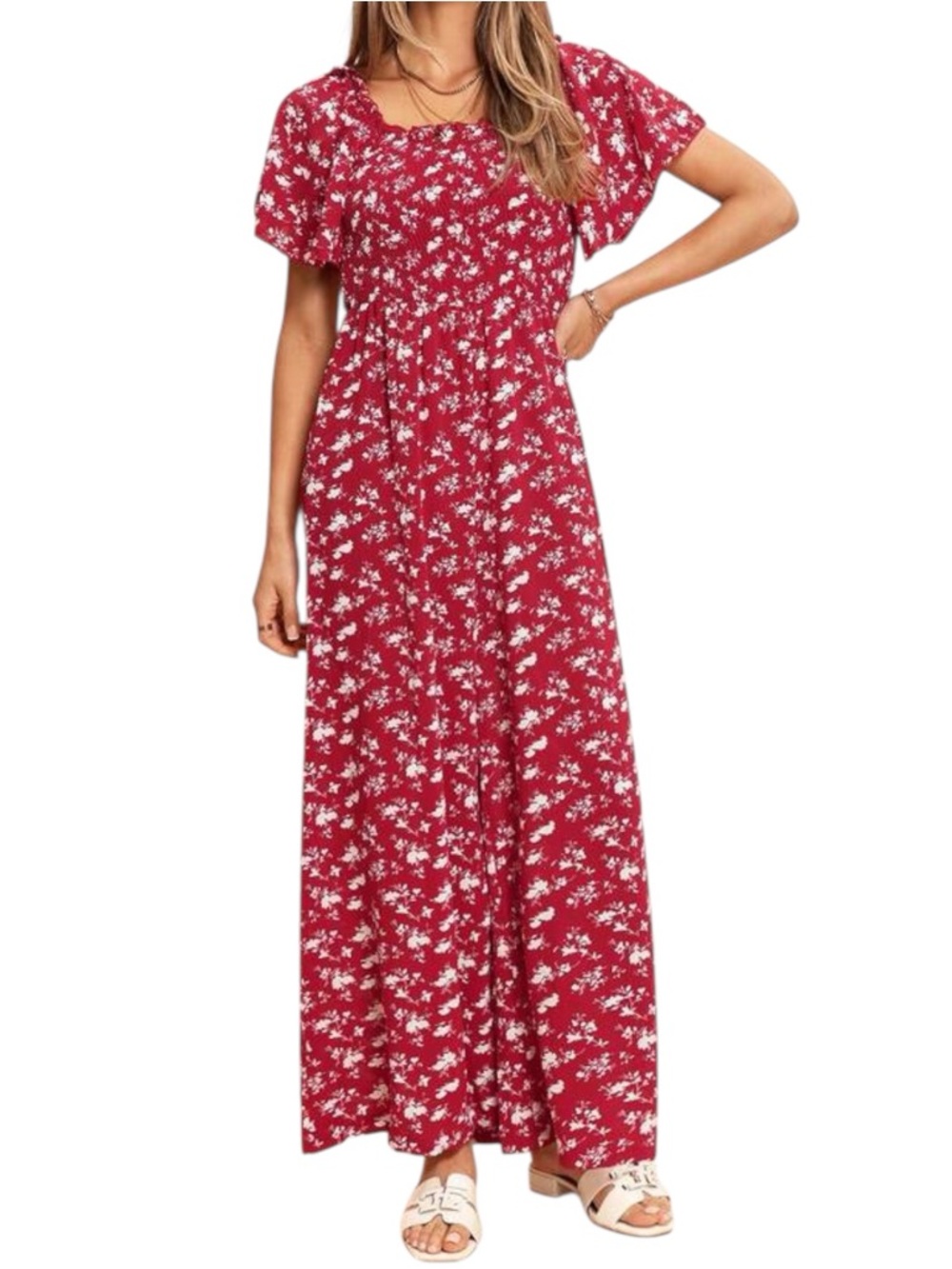 SHEIN Ditsy Floral Print Shortsleeve Shirred Jumpsuit Small